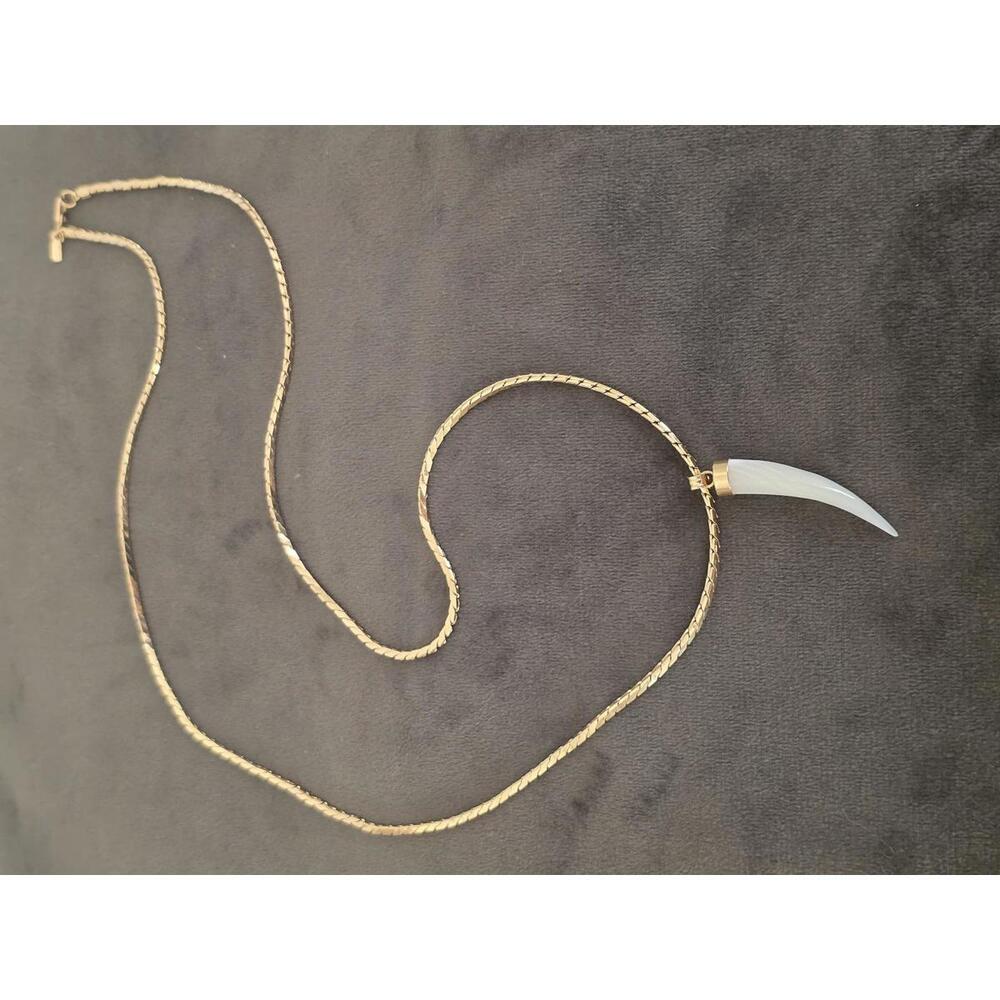 Monet Long Necklace – Mother of Pearl Tooth Pendant, 27” Chain
